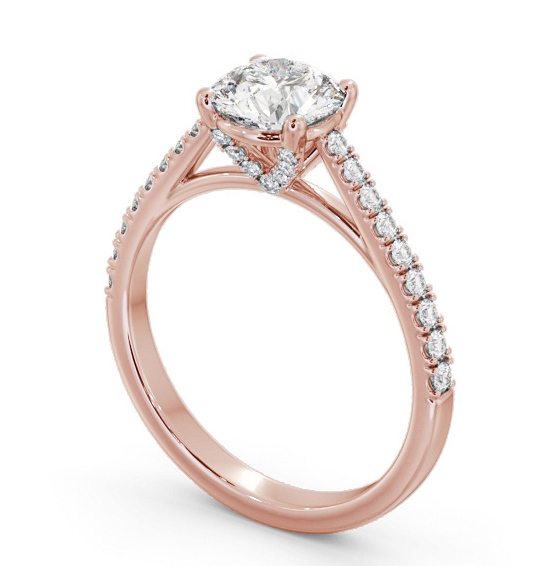 Round Diamond Engagement Ring 18K Rose Gold Solitaire with Diamond Set Band and Supports ENRD194S_RG_THUMB1