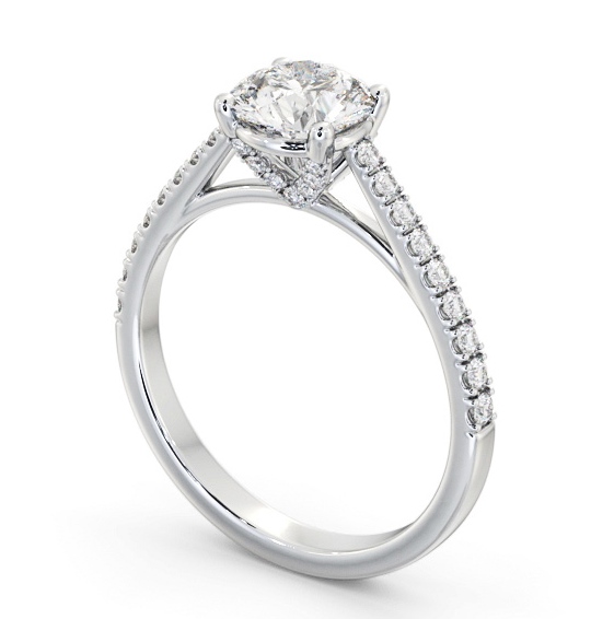 Round Diamond Engagement Ring 18K White Gold Solitaire with Diamond Set Band and Supports ENRD194S_WG_THUMB1 