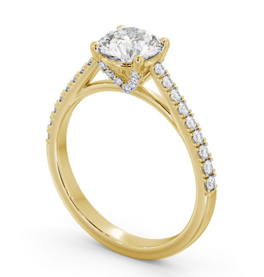 Round Diamond Engagement Ring 18K Yellow Gold Solitaire with Diamond Set Band and Supports ENRD194S_YG_THUMB1