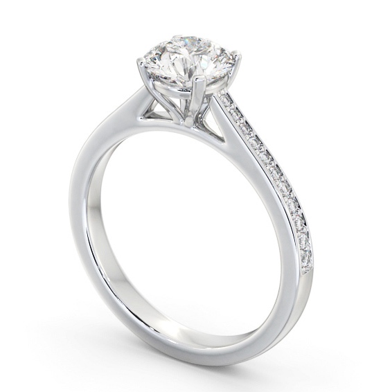 Round Diamond 4 Prong Engagement Ring 18K White Gold Solitaire with Channel Set Side Stones ENRD195S_WG_THUMB1