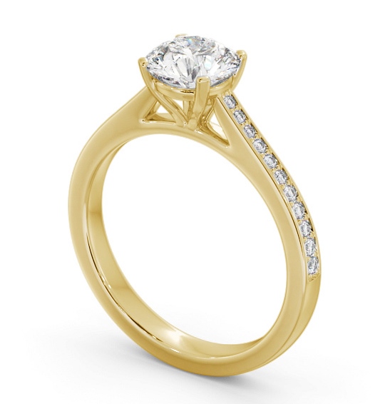 Round Diamond 4 Prong Engagement Ring 18K Yellow Gold Solitaire with Channel Set Side Stones ENRD195S_YG_THUMB1