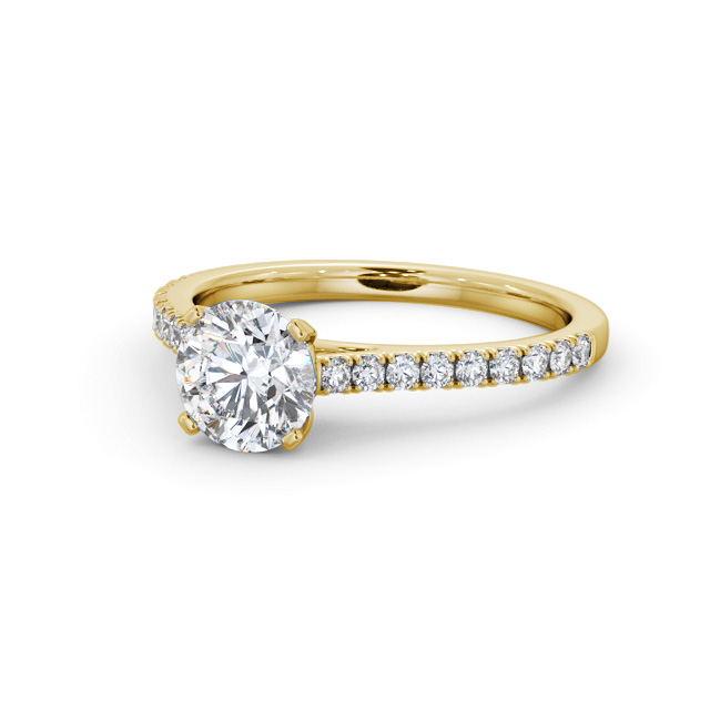 Round Diamond Engagement Ring 18K Yellow Gold Solitaire With Side Stones - Annick ENRD196S_YG_FLAT