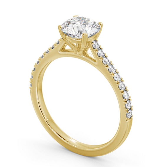 Round Diamond Engagement Ring 18K Yellow Gold Solitaire With Side Stones - Annick ENRD196S_YG_THUMB1