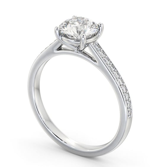 Round Diamond 4 Prong Engagement Ring 18K White Gold Solitaire with Channel Set Side Stones ENRD197S_WG_THUMB1
