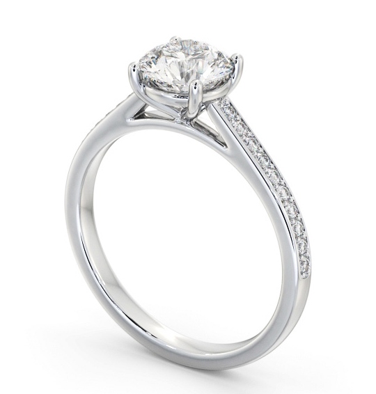 Round Diamond 4 Prong Engagement Ring 18K White Gold Solitaire with Channel Set Side Stones ENRD197S_WG_THUMB1 