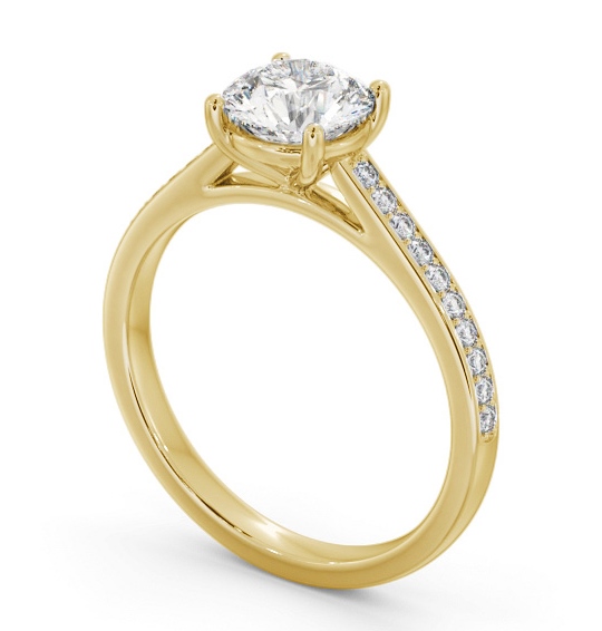 Round Diamond 4 Prong Engagement Ring 18K Yellow Gold Solitaire with Channel Set Side Stones ENRD197S_YG_THUMB1