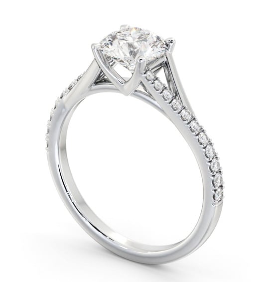 Round Diamond Engagement Ring 18K White Gold Solitaire with Offset Side Stones ENRD199S_WG_THUMB1