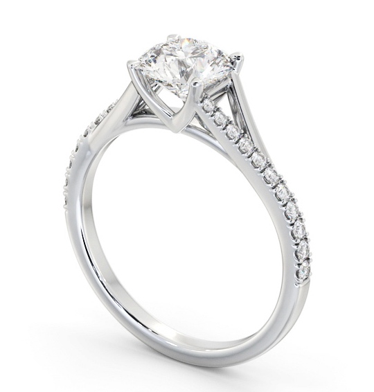 Round Diamond Engagement Ring 18K White Gold Solitaire with Offset Side Stones ENRD199S_WG_THUMB1 