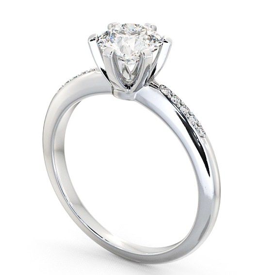 Round Diamond Classic 6 Prong Engagement Ring 18K White Gold Solitaire with Channel Set Side Stones ENRD19S_WG_THUMB1 