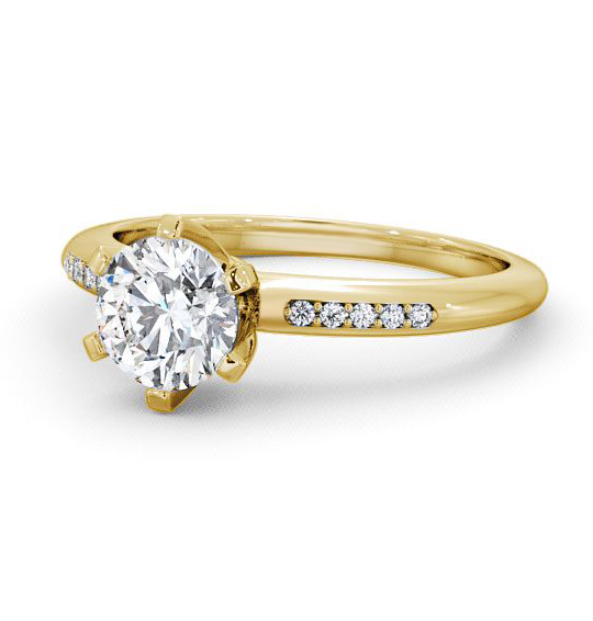 Rosemount Round Diamond Engagement Ring Six Claw Side Stones ENRD19S_YG_THUMB2 