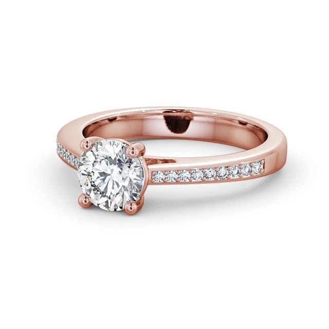 Round Diamond Engagement Ring 18K Rose Gold Solitaire With Side Stones - Abbeydale ENRD1S_RG_FLAT