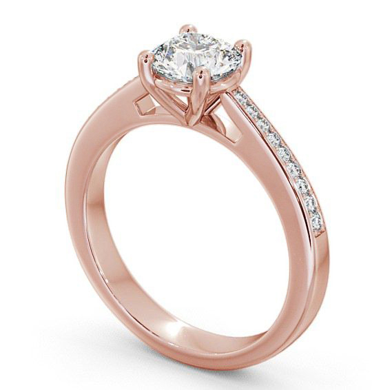Round Diamond 4 Prong Engagement Ring 9K Rose Gold Solitaire with Channel Set Side Stones ENRD1S_RG_THUMB1