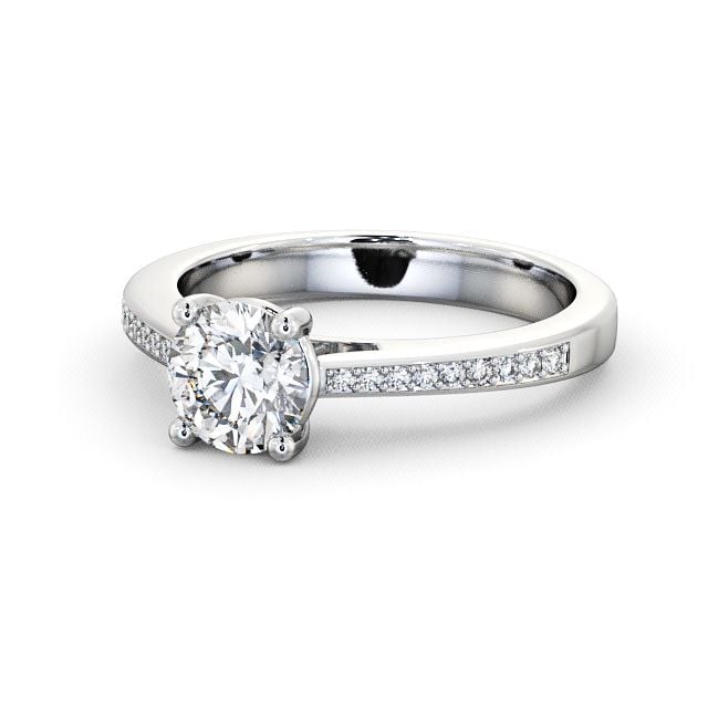 Round Diamond Engagement Ring Platinum Solitaire With Side Stones - Abbeydale ENRD1S_WG_FLAT