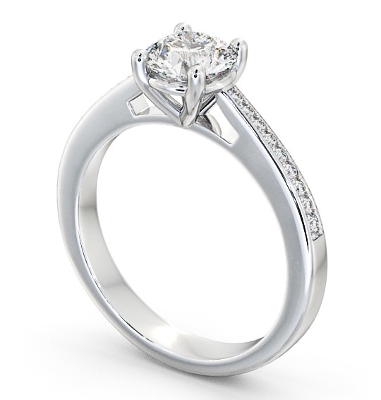 Round Diamond 4 Prong Engagement Ring Platinum Solitaire with Channel Set Side Stones ENRD1S_WG_THUMB1