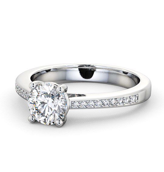  Round Diamond Engagement Ring 18K White Gold Solitaire With Side Stones - Abbeydale ENRD1S_WG_THUMB2 