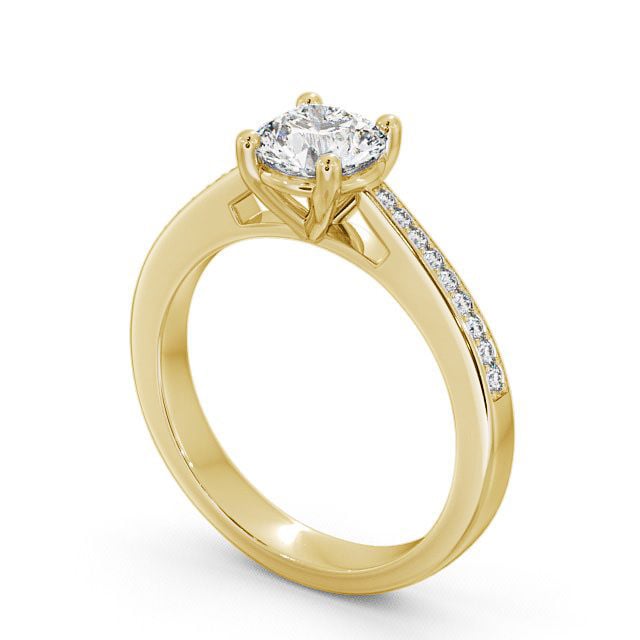 Round Diamond Engagement Ring 18K Yellow Gold Solitaire With Side Stones - Abbeydale