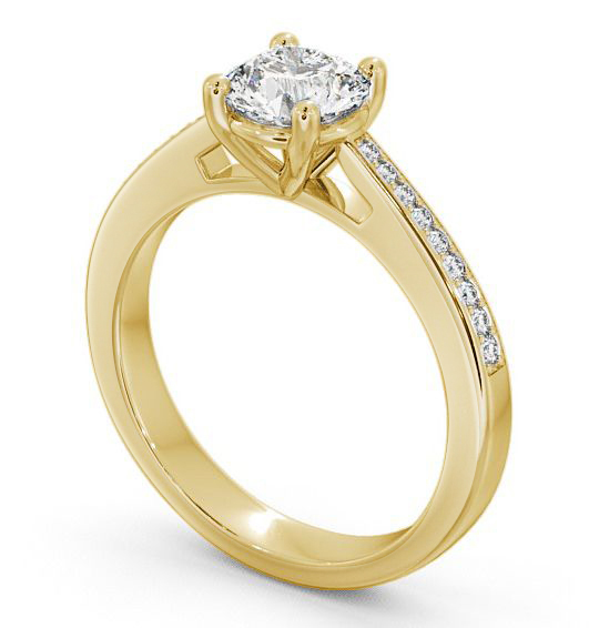 Round Diamond 4 Prong Engagement Ring 18K Yellow Gold Solitaire with Channel Set Side Stones ENRD1S_YG_THUMB1