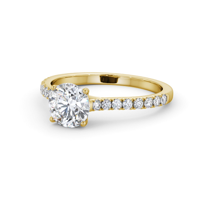 Round Diamond Engagement Ring 18K Yellow Gold Solitaire With Side Stones - Easby ENRD200S_YG_FLAT