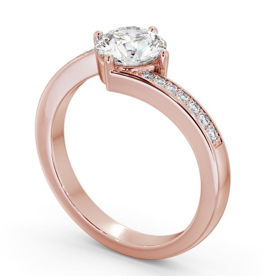 Round Diamond Offset Band Engagement Ring 18K Rose Gold Solitaire with Channel Set Side Stones ENRD201S_RG_THUMB1