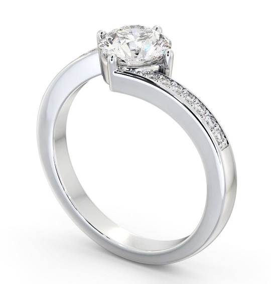 Round Diamond Offset Band Engagement Ring 18K White Gold Solitaire with Channel Set Side Stones ENRD201S_WG_THUMB1 