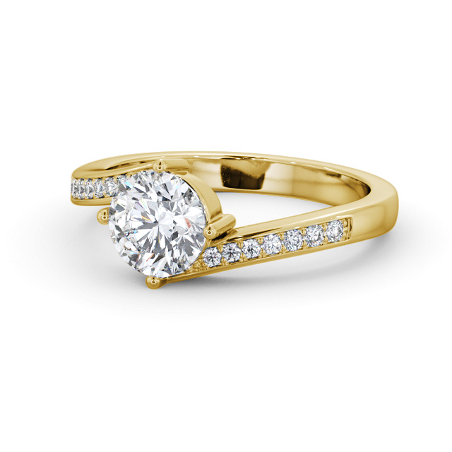 Round Diamond Engagement Ring 18K Yellow Gold Solitaire With Side Stones - Crawford ENRD201S_YG_FLAT