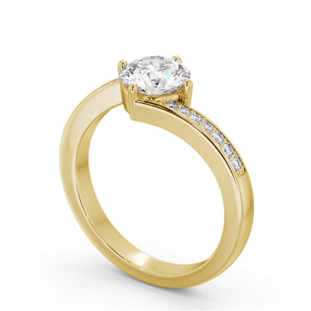 Round Diamond Engagement Ring 18K Yellow Gold Solitaire With Side Stones - Crawford ENRD201S_YG_SIDE