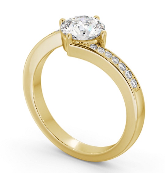 Round Diamond Offset Band Engagement Ring 18K Yellow Gold Solitaire with Channel Set Side Stones ENRD201S_YG_THUMB1