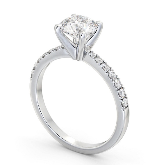 Round Diamond 4 Prong Engagement Ring 18K White Gold Solitaire with Channel Set Side Stones ENRD202S_WG_THUMB1 