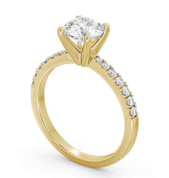 Round Diamond 4 Prong Engagement Ring 18K Yellow Gold Solitaire with Channel Set Side Stones ENRD202S_YG_THUMB1