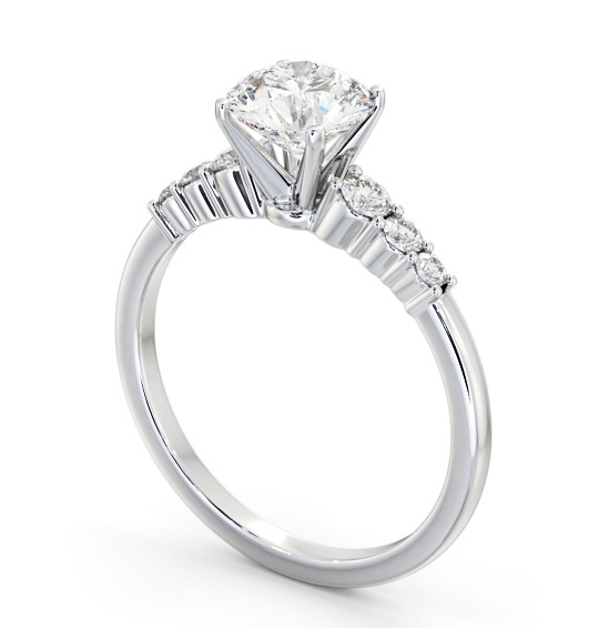 Round Diamond Engagement Ring 9K White Gold Solitaire with Three Smaller Diamonds On Each Side ENRD203S_WG_THUMB1
