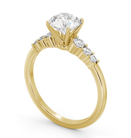 Round Diamond Engagement Ring 18K Yellow Gold Solitaire with Three Smaller Diamonds On Each Side ENRD203S_YG_THUMB1