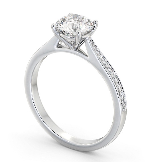 Round Diamond Tapered Band Engagement Ring 18K White Gold Solitaire with Channel Set Side Stones ENRD204S_WG_THUMB1