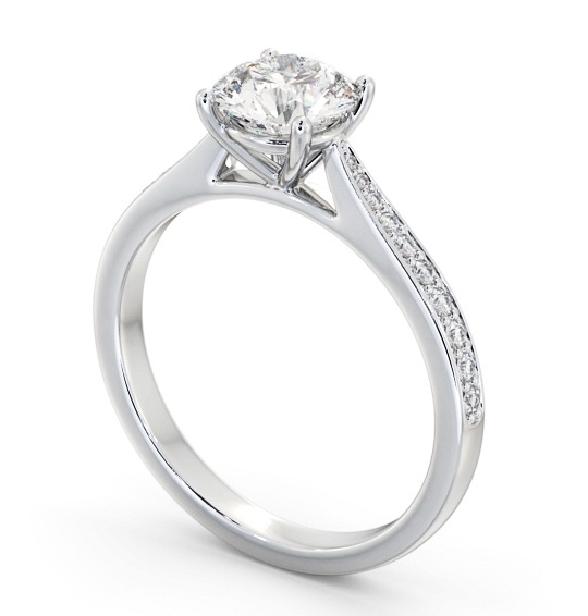 Round Diamond Tapered Band Engagement Ring 18K White Gold Solitaire with Channel Set Side Stones ENRD204S_WG_THUMB1 