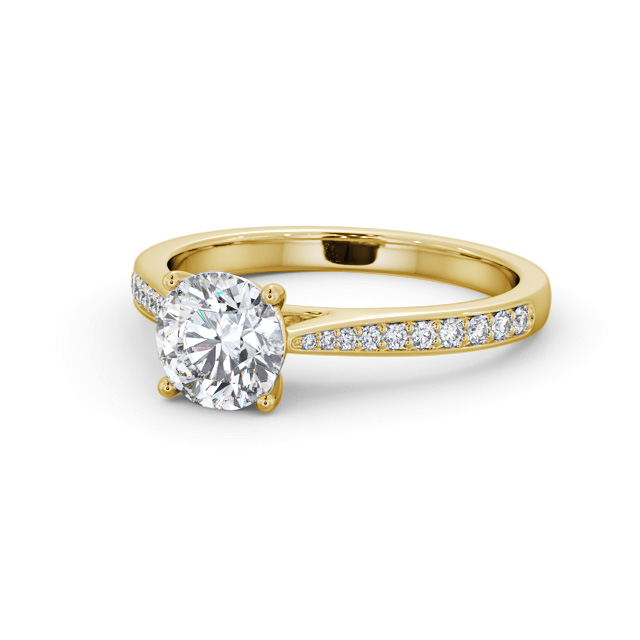 Round Diamond Engagement Ring 18K Yellow Gold Solitaire With Side Stones - Nahla ENRD204S_YG_FLAT
