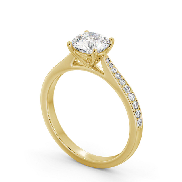 Round Diamond Engagement Ring 18K Yellow Gold Solitaire With Side Stones - Nahla ENRD204S_YG_SIDE