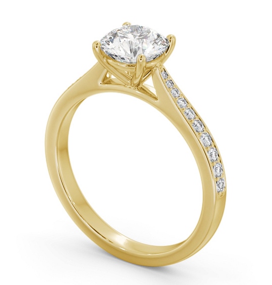 Round Diamond Engagement Ring 18K Yellow Gold Solitaire With Side Stones - Nahla ENRD204S_YG_THUMB1