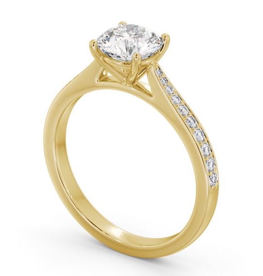 Round Diamond Tapered Band Engagement Ring 18K Yellow Gold Solitaire with Channel Set Side Stones ENRD204S_YG_THUMB1