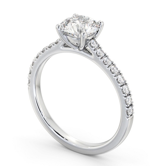Round Diamond 4 Prong Engagement Ring 18K White Gold Solitaire with Channel Set Side Stones ENRD205S_WG_THUMB1
