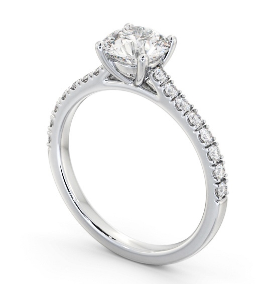 Round Diamond 4 Prong Engagement Ring 18K White Gold Solitaire with Channel Set Side Stones ENRD205S_WG_THUMB1 