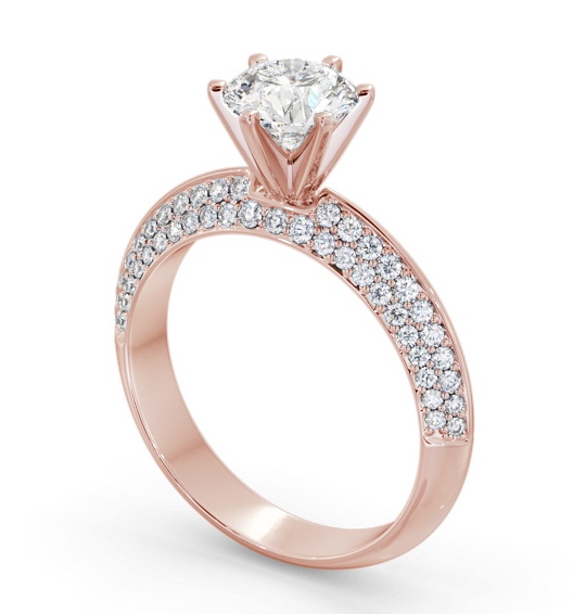 Round Diamond Regal Style 6 Prong Engagement Ring 18K Rose Gold Solitaire with Channel Set Side Stones ENRD206S_RG_THUMB1
