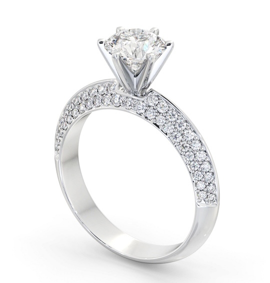 Round Diamond Regal Style 6 Prong Engagement Ring 18K White Gold Solitaire with Channel Set Side Stones ENRD206S_WG_THUMB1 