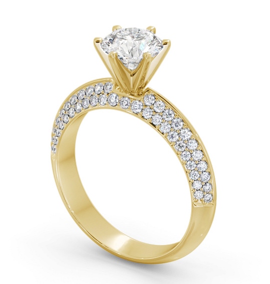 Round Diamond Regal Style 6 Prong Engagement Ring 9K Yellow Gold Solitaire with Channel Set Side Stones ENRD206S_YG_THUMB1