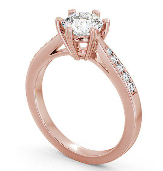 Round Diamond 6 Prong Engagement Ring 18K Rose Gold Solitaire with Channel Set Side Stones ENRD20S_RG_THUMB1