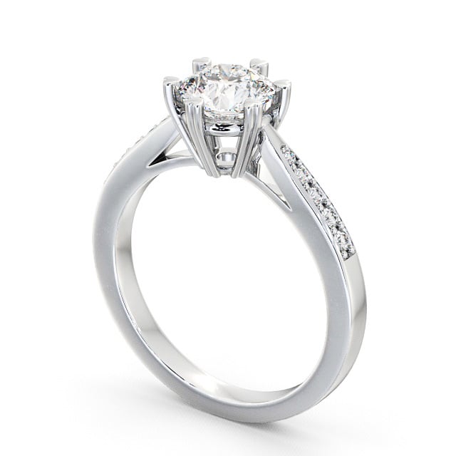 Round Diamond Engagement Ring 18K White Gold Solitaire With Side Stones - Dalvanie ENRD20S_WG_SIDE