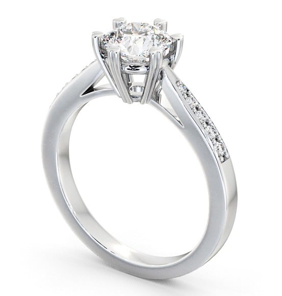 Round Diamond 6 Prong Engagement Ring Platinum Solitaire with Channel Set Side Stones ENRD20S_WG_THUMB1