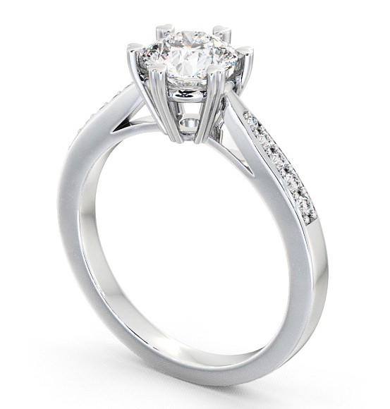 Round Diamond 6 Prong Engagement Ring 18K White Gold Solitaire with Channel Set Side Stones ENRD20S_WG_THUMB1 