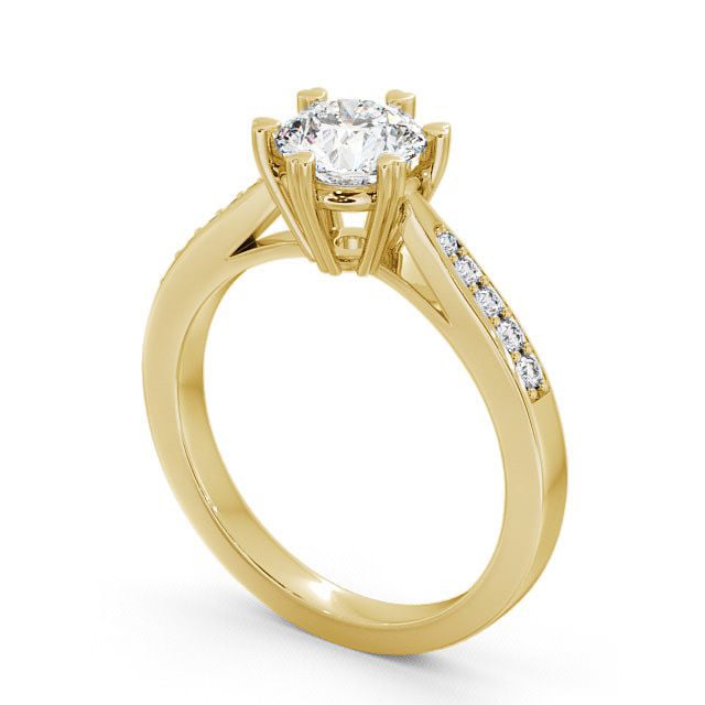 Round Diamond Engagement Ring 9K Yellow Gold Solitaire With Side Stones - Dalvanie