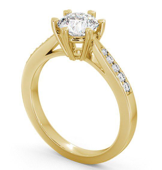 Round Diamond 6 Prong Engagement Ring 9K Yellow Gold Solitaire with Channel Set Side Stones ENRD20S_YG_THUMB1