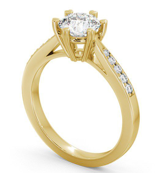 Round Diamond 6 Prong Engagement Ring 18K Yellow Gold Solitaire with Channel Set Side Stones ENRD20S_YG_THUMB1