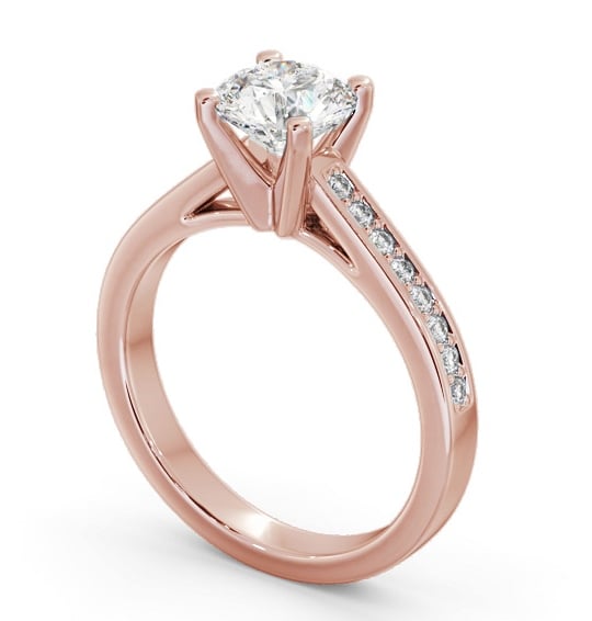 Round Diamond Engagement Ring 18K Rose Gold Solitaire with Channel Set Side Stones ENRD210S_RG_THUMB1